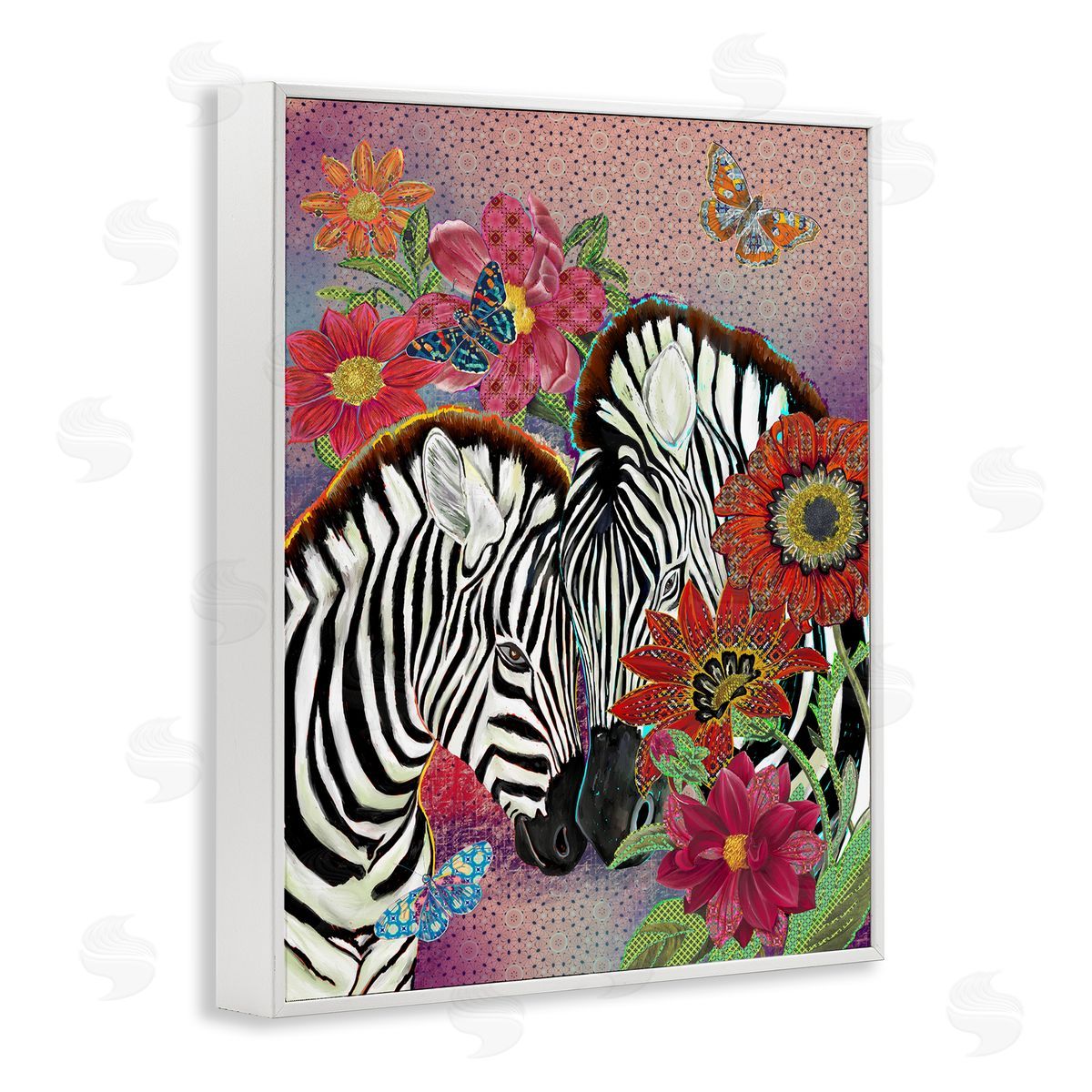 Sangita Bachelet Loving Zebra Pair over Pink Arabesque Pattern White Framed Giclee Wall Art