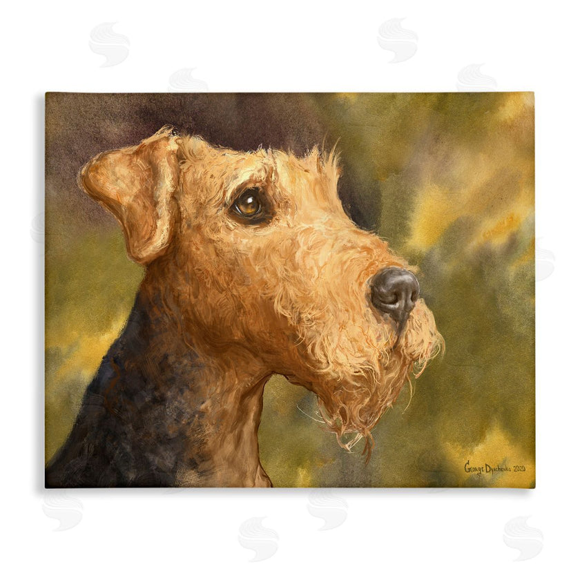 George Dyachenko | Airedale Terrier Dog Watercolor Pet Portrait Green Brown