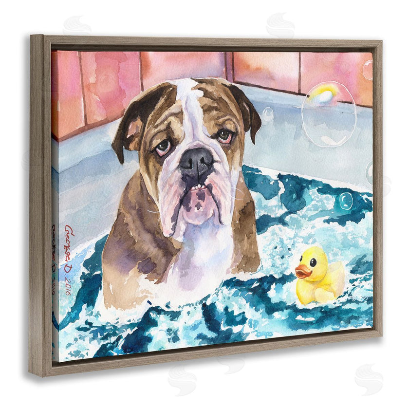 George Dyachenko | English Bulldog In Bathtub Rubber Duck Bubbles