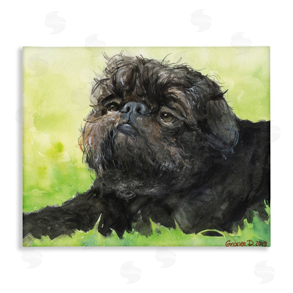 George Dyachenko Brussel Griffon Pet Dog Portrait Green Black Canvas Wall Art