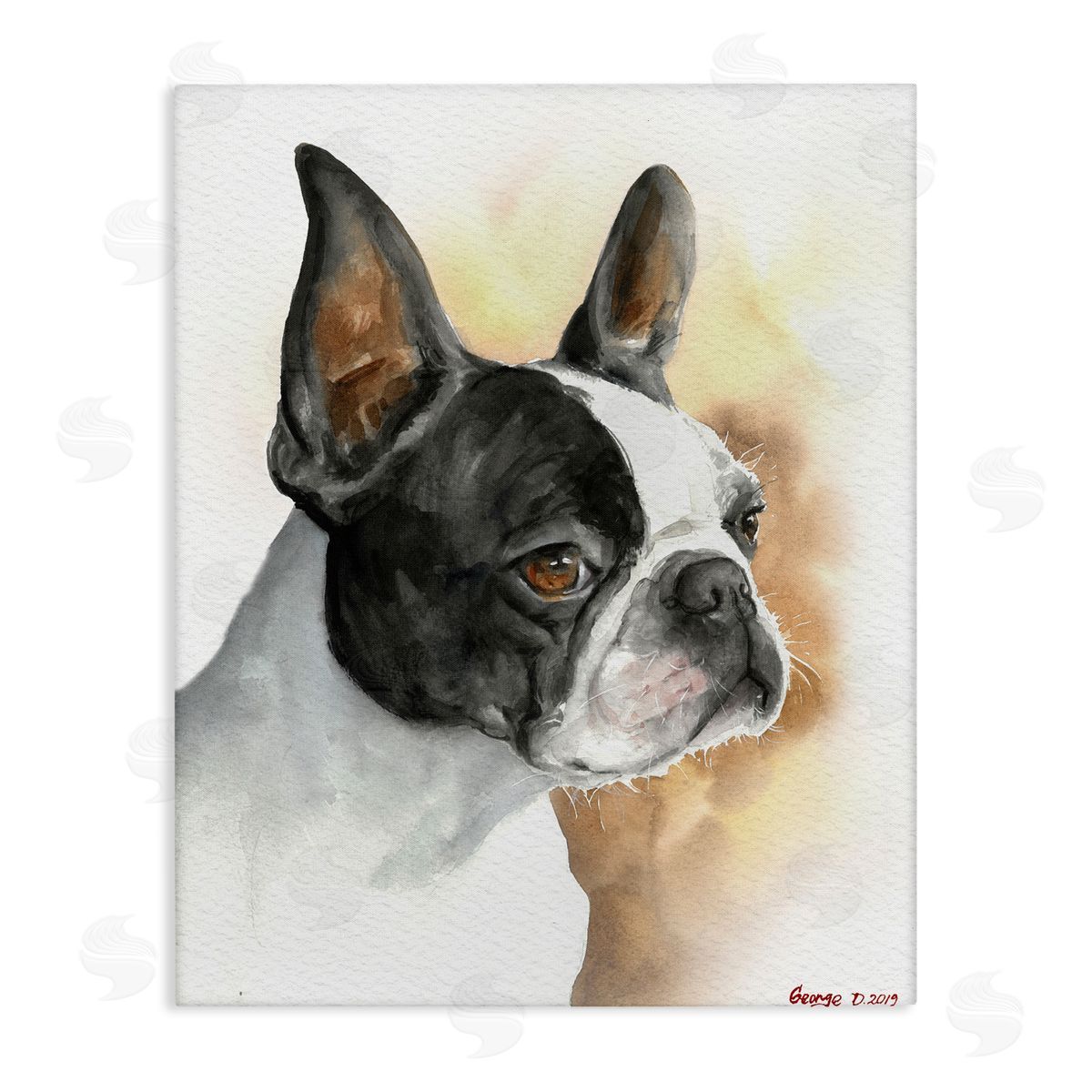 George Dyachenko Boston Terrier Pet Dog Portrait Black Brown Canvas Wall Art