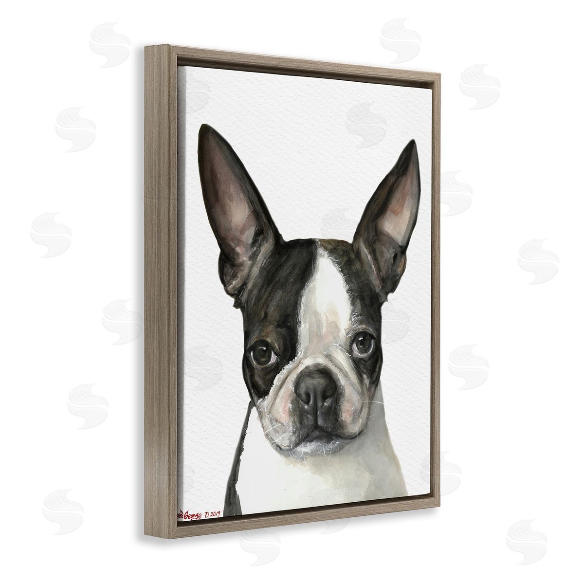 George Dyachenko Minimal Boston Terrier Portrait Pet Dog Black White Brown Floater Frame Canvas Art