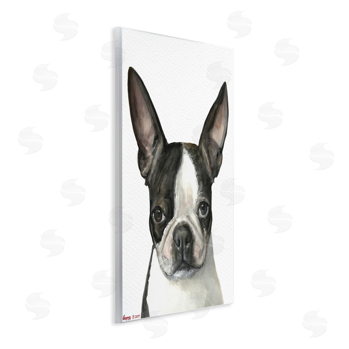 George Dyachenko Minimal Boston Terrier Portrait Pet Dog Black White Wall Plaque Art