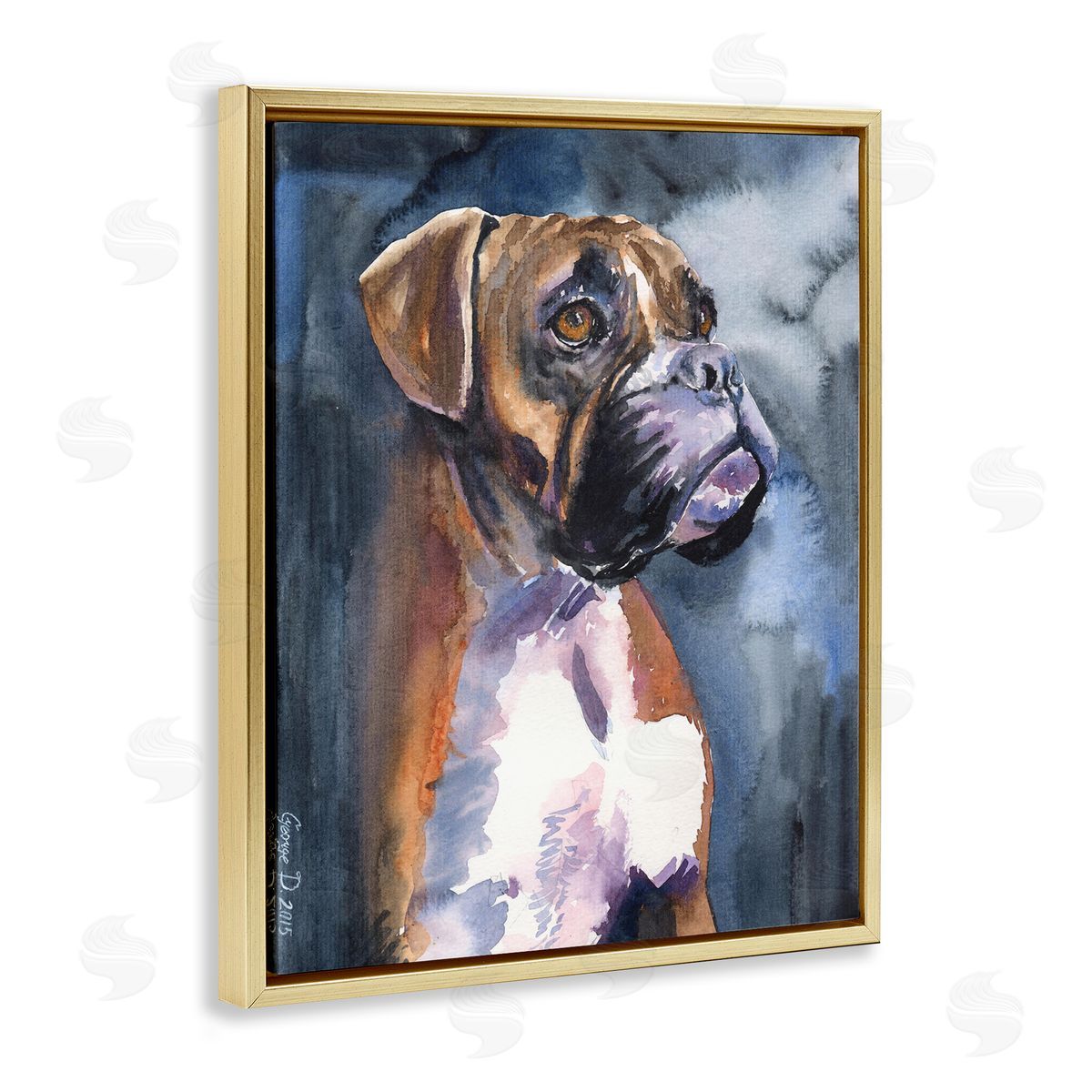 George Dyachenko Adorable Boxer Pet Dog Dark Mist Portrait Gold Floater Frame Canvas Art