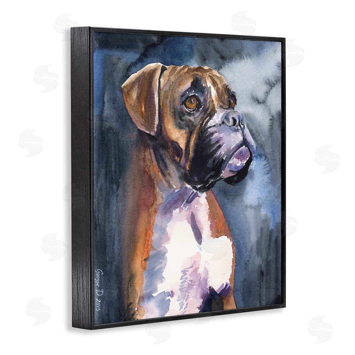 George Dyachenko Adorable Boxer Pet Dog Dark Mist Portrait Black Framed Giclee Wall Art