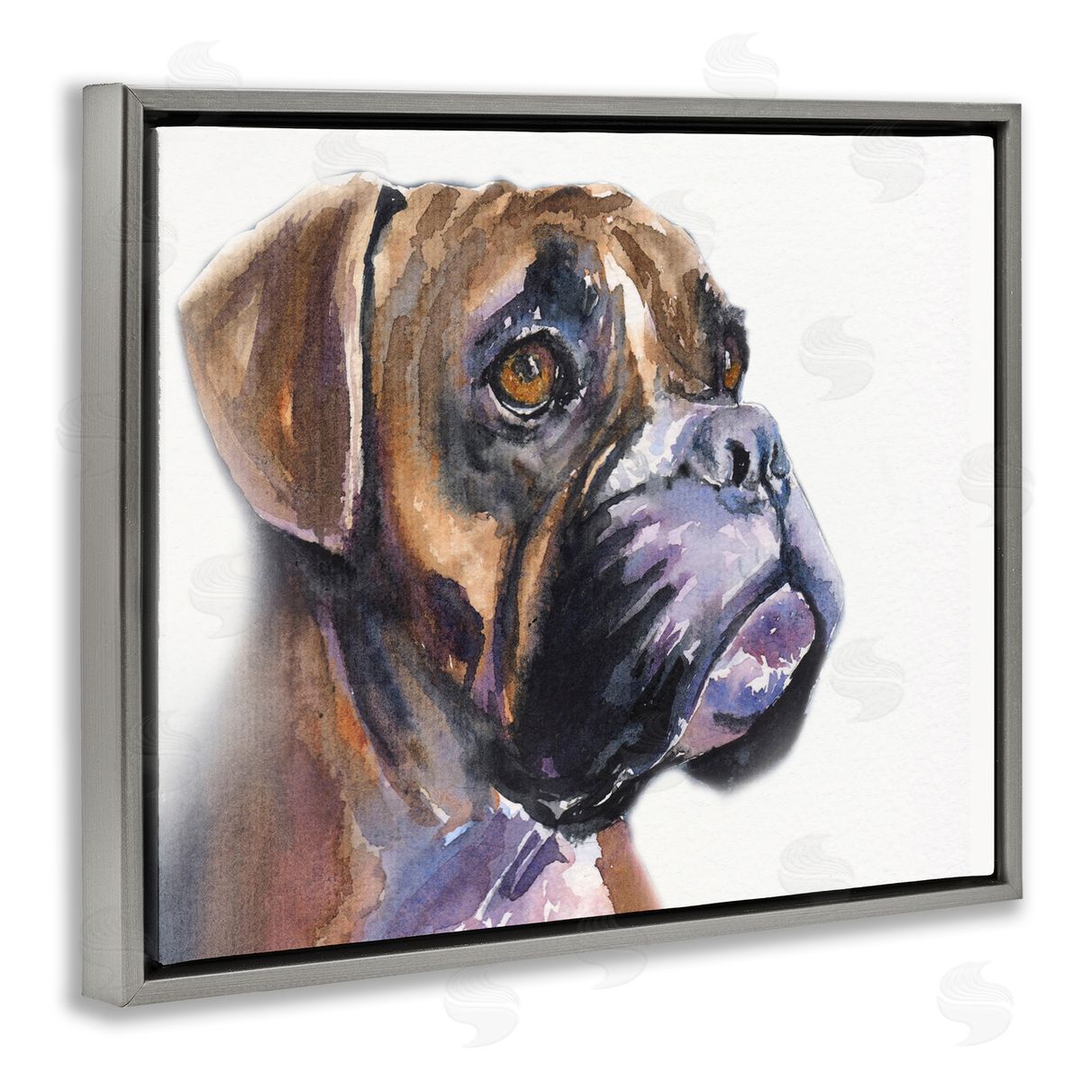 George Dyachenko Cute Boxer Dog Pet Portrait Minimal Brown Gray Floater Frame Canvas Art