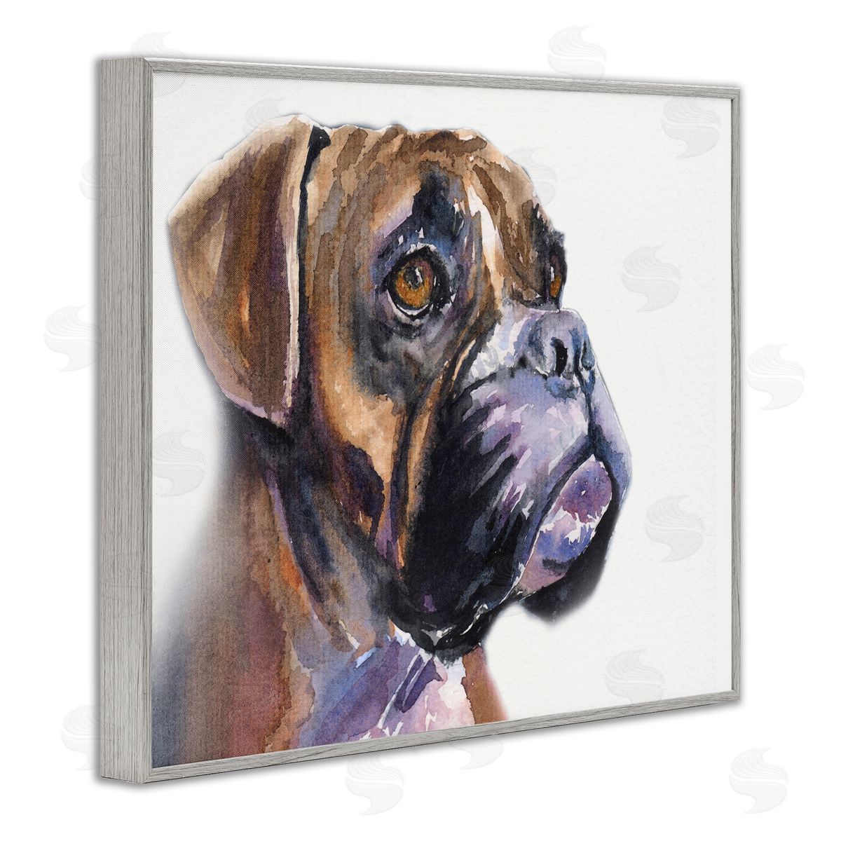 George Dyachenko Cute Boxer Dog Pet Portrait Minimal Brown Gray Framed Giclee Wall Art