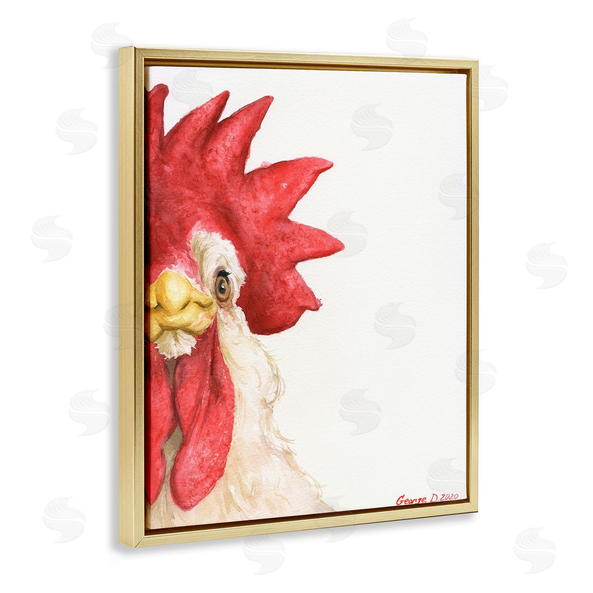 George Dyachenko Farm Rooster Close Up Portrait Big Red Bird Gold Floater Frame Canvas Art