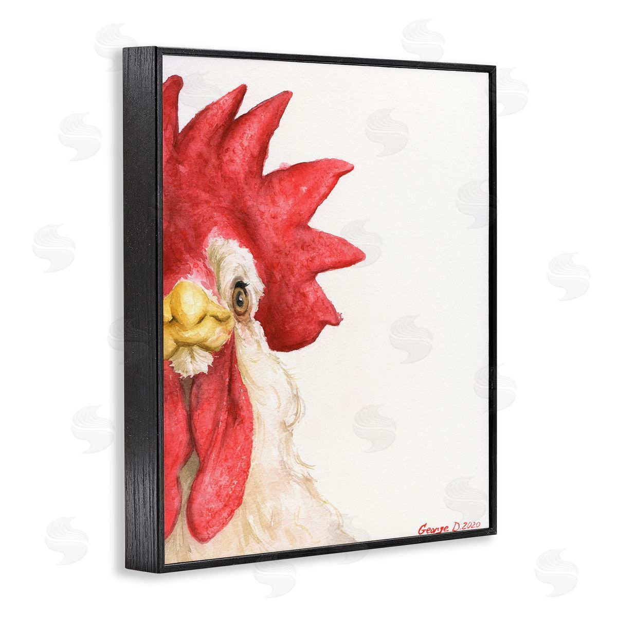 George Dyachenko Farm Rooster Close Up Portrait Big Red Bird Black Framed Giclee Wall Art