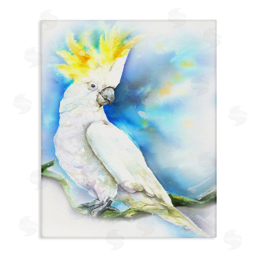 George Dyachenko | Cockatoo Bird on Branch Over Vibrant Blue