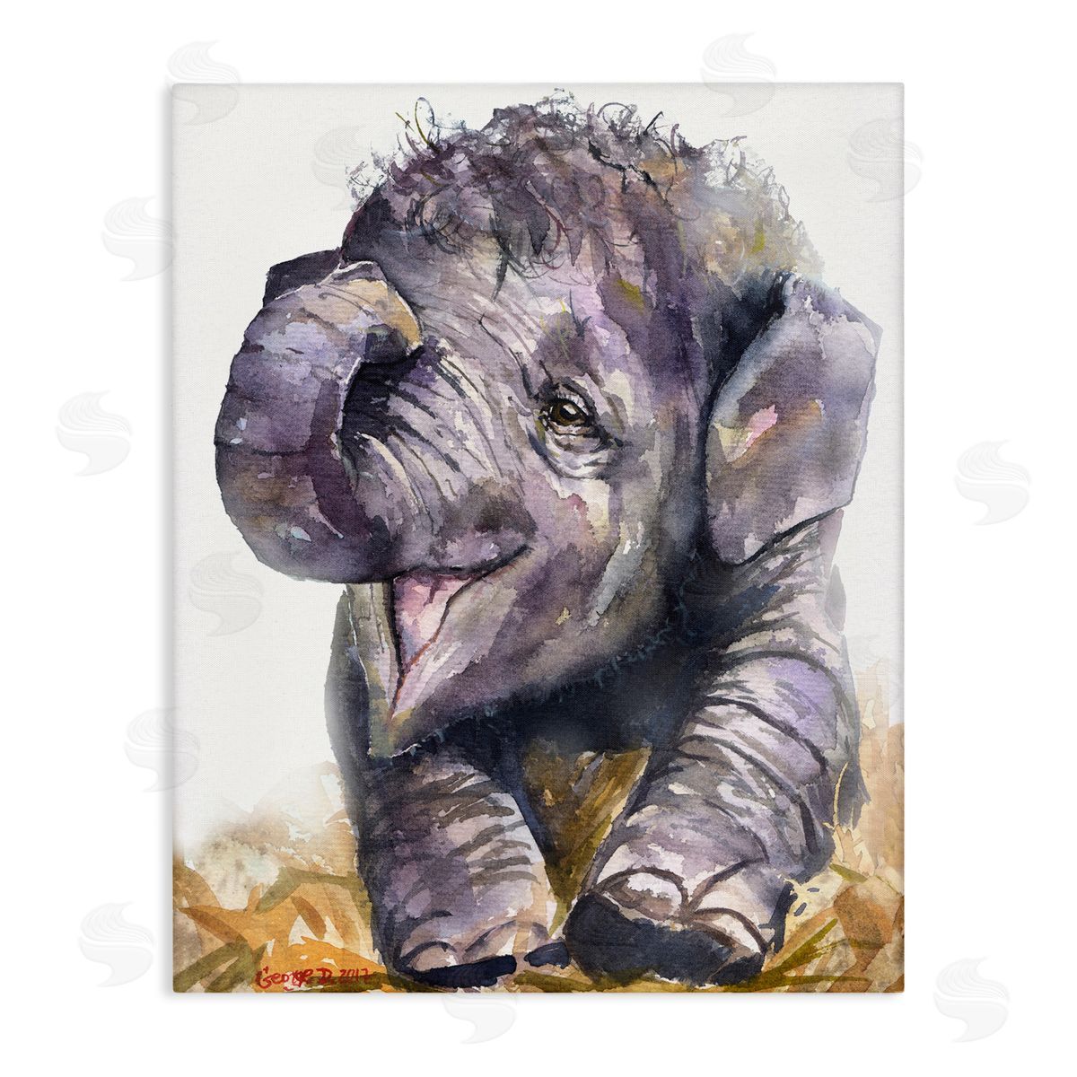 George Dyachenko Baby Elephant Yawning Adorable Safari Animal Portrait Canvas Wall Art