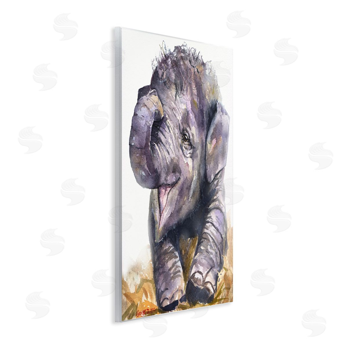 George Dyachenko Baby Elephant Yawning Adorable Safari Animal Portrait Wall Plaque Art