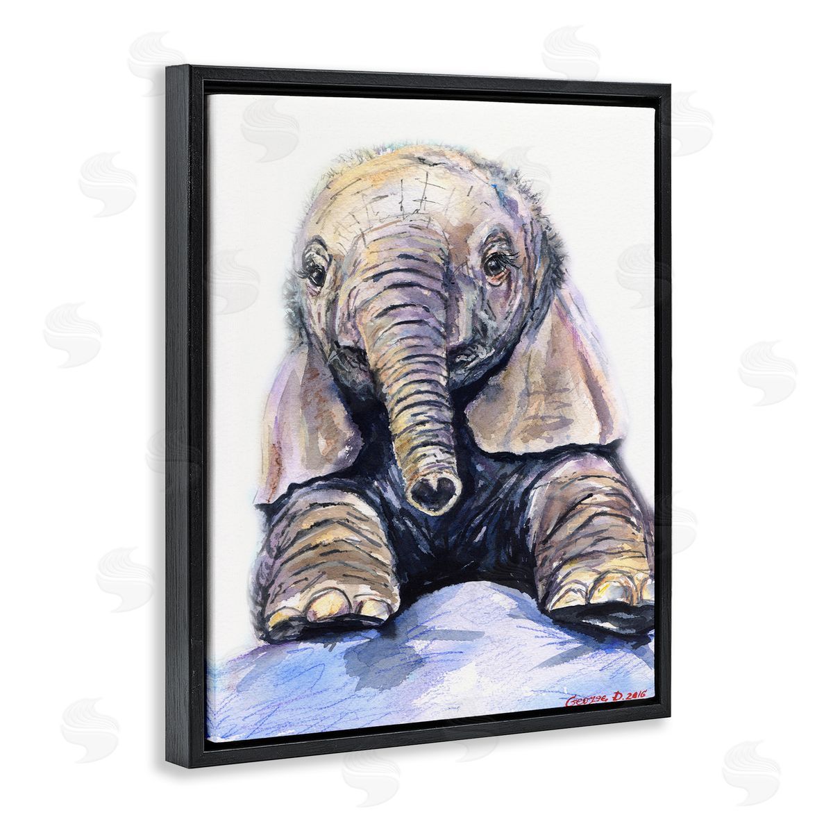 George Dyachenko Baby Elephant Small Trunk Adorable Safari Animal Black Floater Frame Canvas Art
