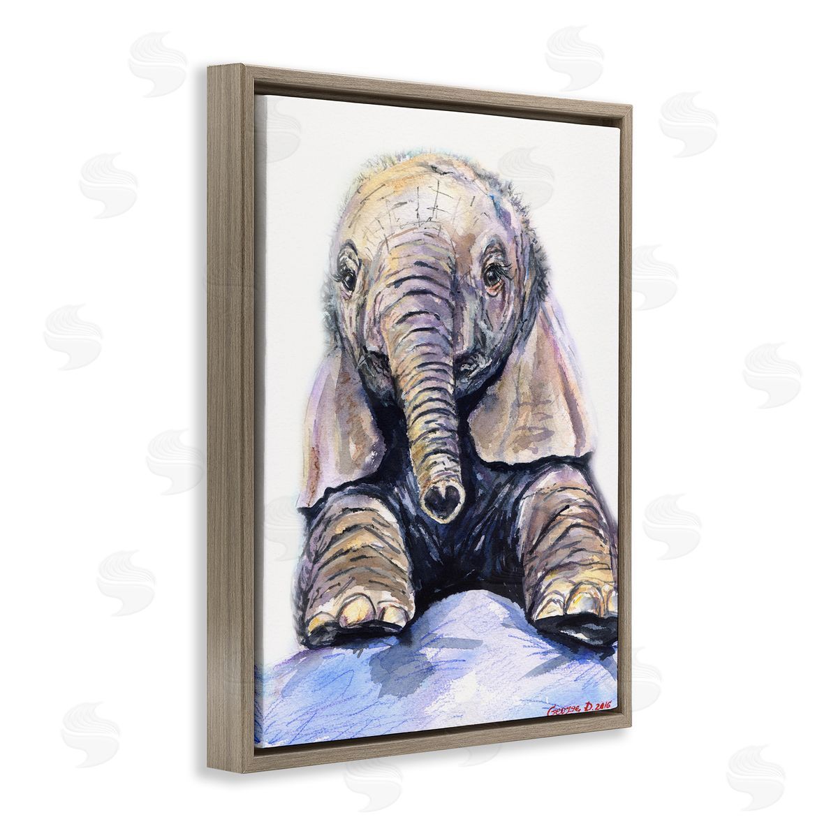 George Dyachenko Baby Elephant Small Trunk Adorable Safari Animal Brown Floater Frame Canvas Art
