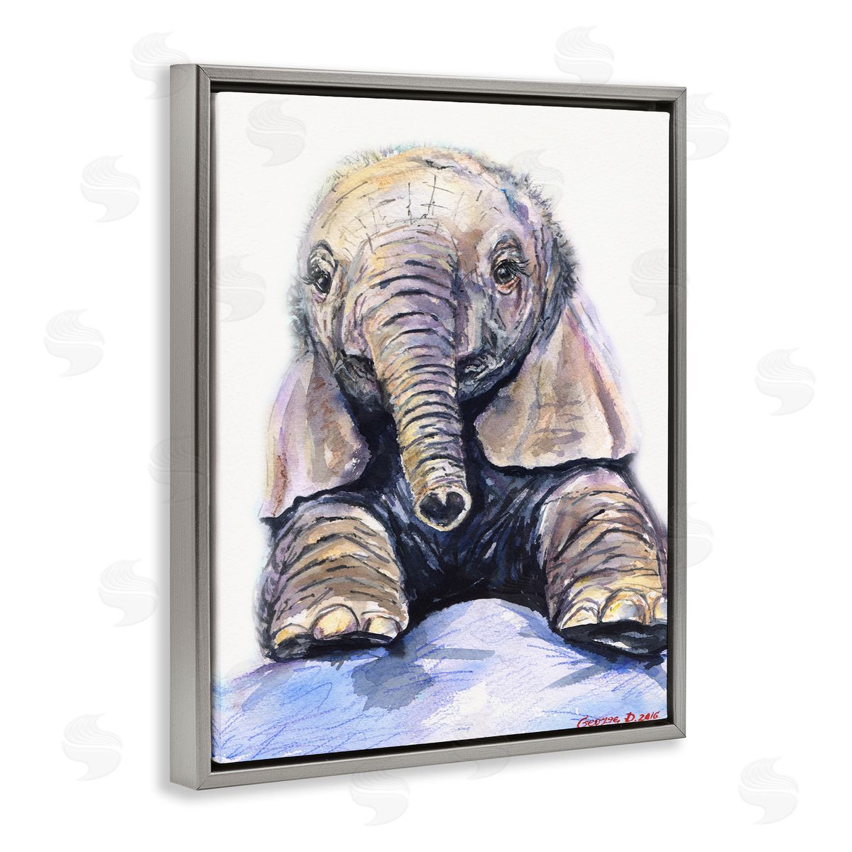 George Dyachenko Baby Elephant Small Trunk Adorable Safari Animal Gray Floater Frame Canvas Art