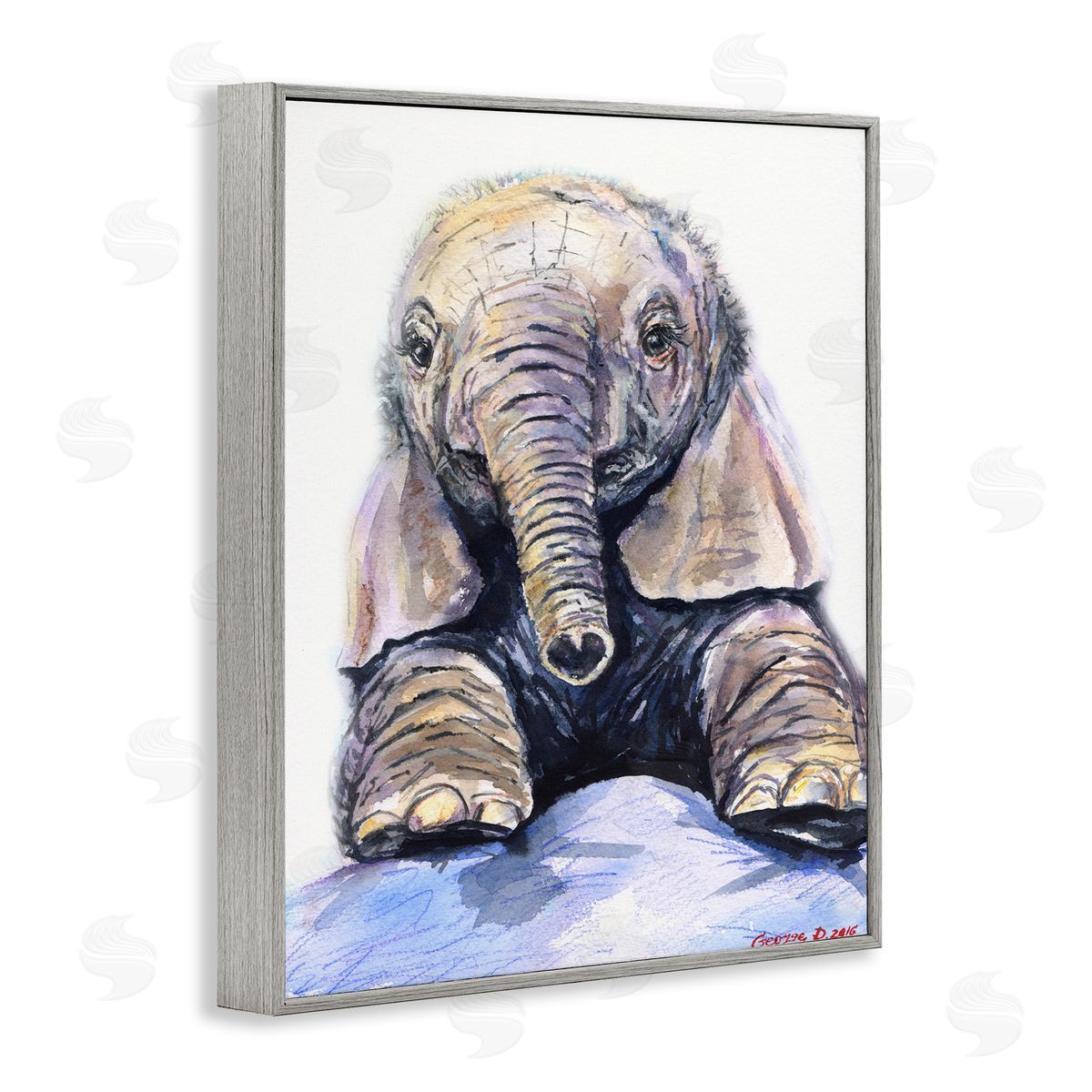 George Dyachenko Baby Elephant Small Trunk Adorable Safari Animal Gray Framed Giclee Wall Art