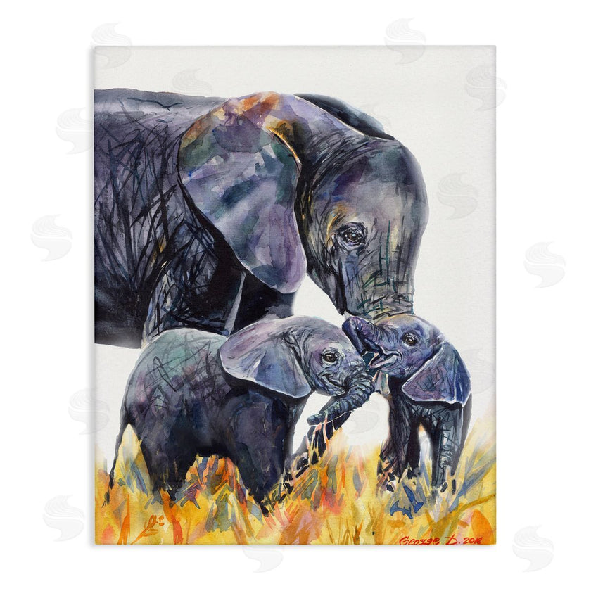 George Dyachenko | Elephant Family in Tall Yellow Grass Safari Animals
