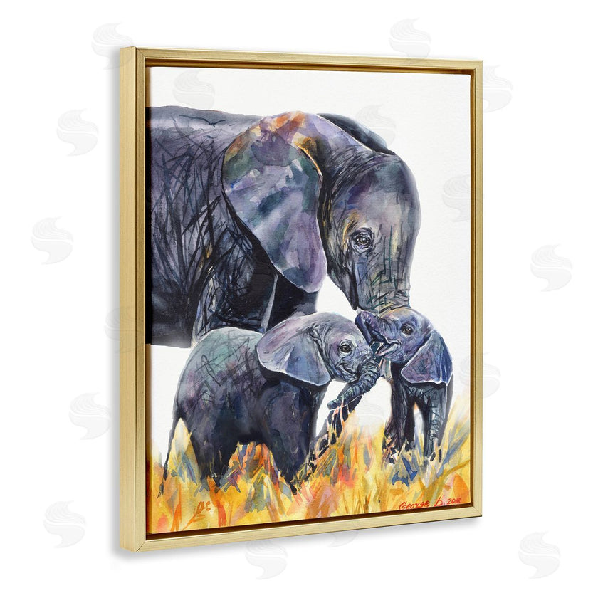 George Dyachenko | Elephant Family in Tall Yellow Grass Safari Animals