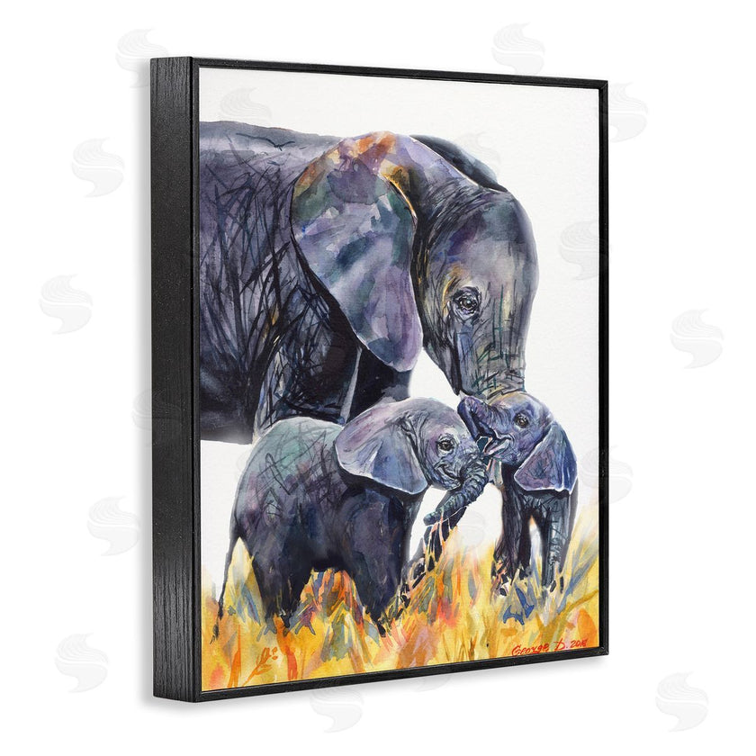 George Dyachenko | Elephant Family in Tall Yellow Grass Safari Animals