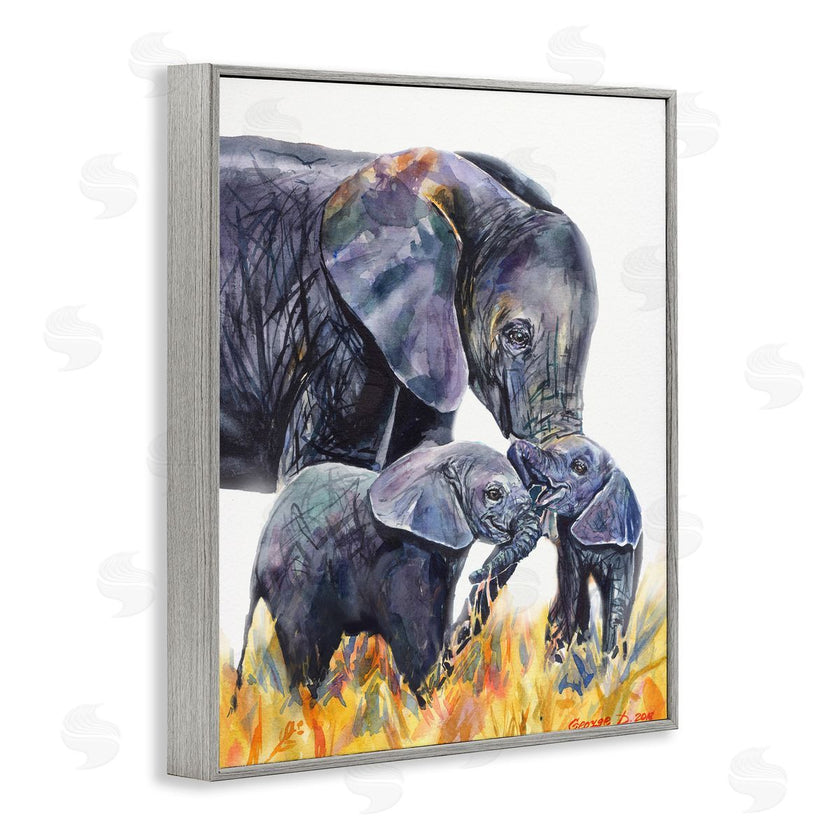 George Dyachenko | Elephant Family in Tall Yellow Grass Safari Animals