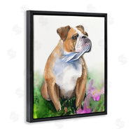 George Dyachenko | English Bulldog Grassy Florals Soft Watercolor Portrait