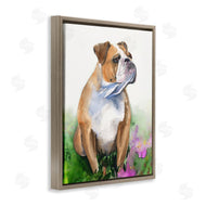 George Dyachenko | English Bulldog Grassy Florals Soft Watercolor Portrait