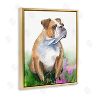 George Dyachenko | English Bulldog Grassy Florals Soft Watercolor Portrait