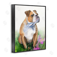 George Dyachenko | English Bulldog Grassy Florals Soft Watercolor Portrait