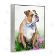George Dyachenko | English Bulldog Grassy Florals Soft Watercolor Portrait