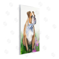 George Dyachenko | English Bulldog Grassy Florals Soft Watercolor Portrait