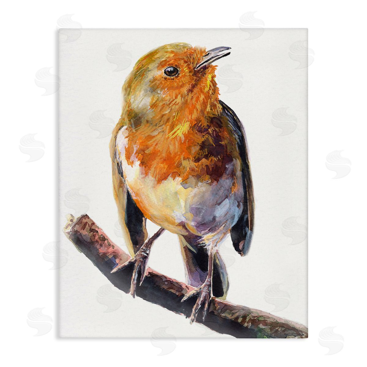 George Dyachenko Orange European Robin Perched Bird Portrait Canvas Wall Art