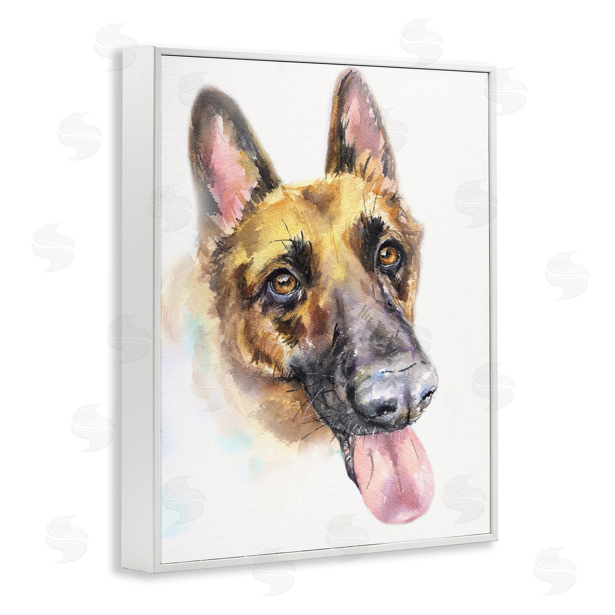 George Dyachenko German Shepard Pet Dog Tongue Out Portrait White Framed Giclee Wall Art