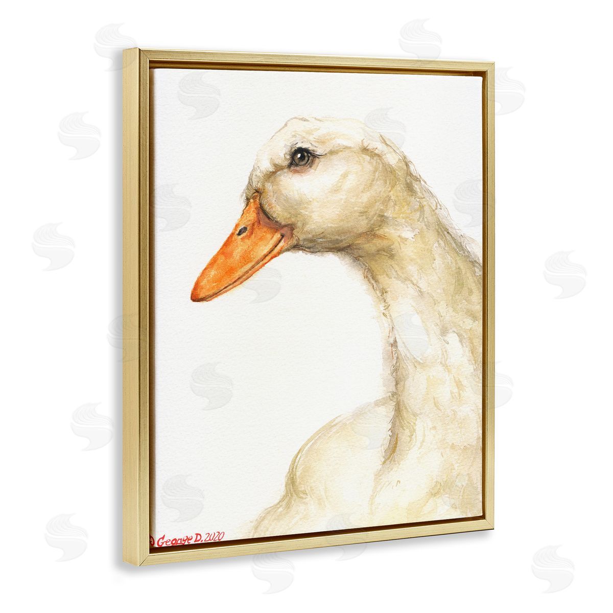 George Dyachenko Country Goose Portrait Soft Feather Bird Gold Floater Frame Canvas Art