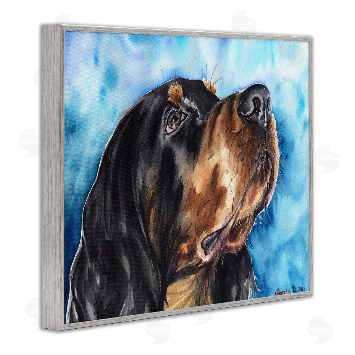 George Dyachenko Gordon Setter Dog Portrait over Vibrant Blue Gray Framed Giclee Wall Art