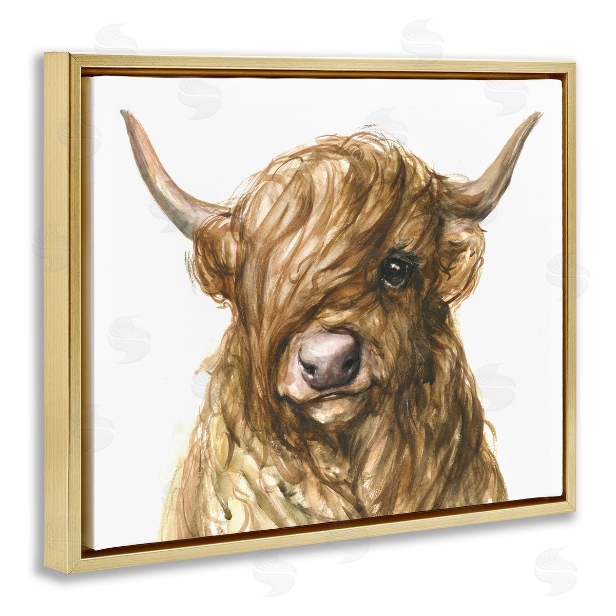 George Dyachenko Curly Hair Highland Cow Baby Cattle Portrait Gold Floater Frame Canvas Art