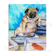 George Dyachenko | Chubby Pug Dog with Pizza Boxes Pet Portrait
