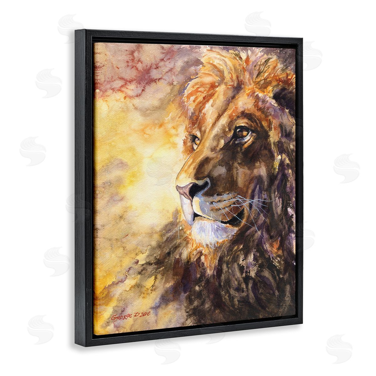 George Dyachenko Regal Lion Mane Safari Animal King Portrait Black Floater Frame Canvas Art