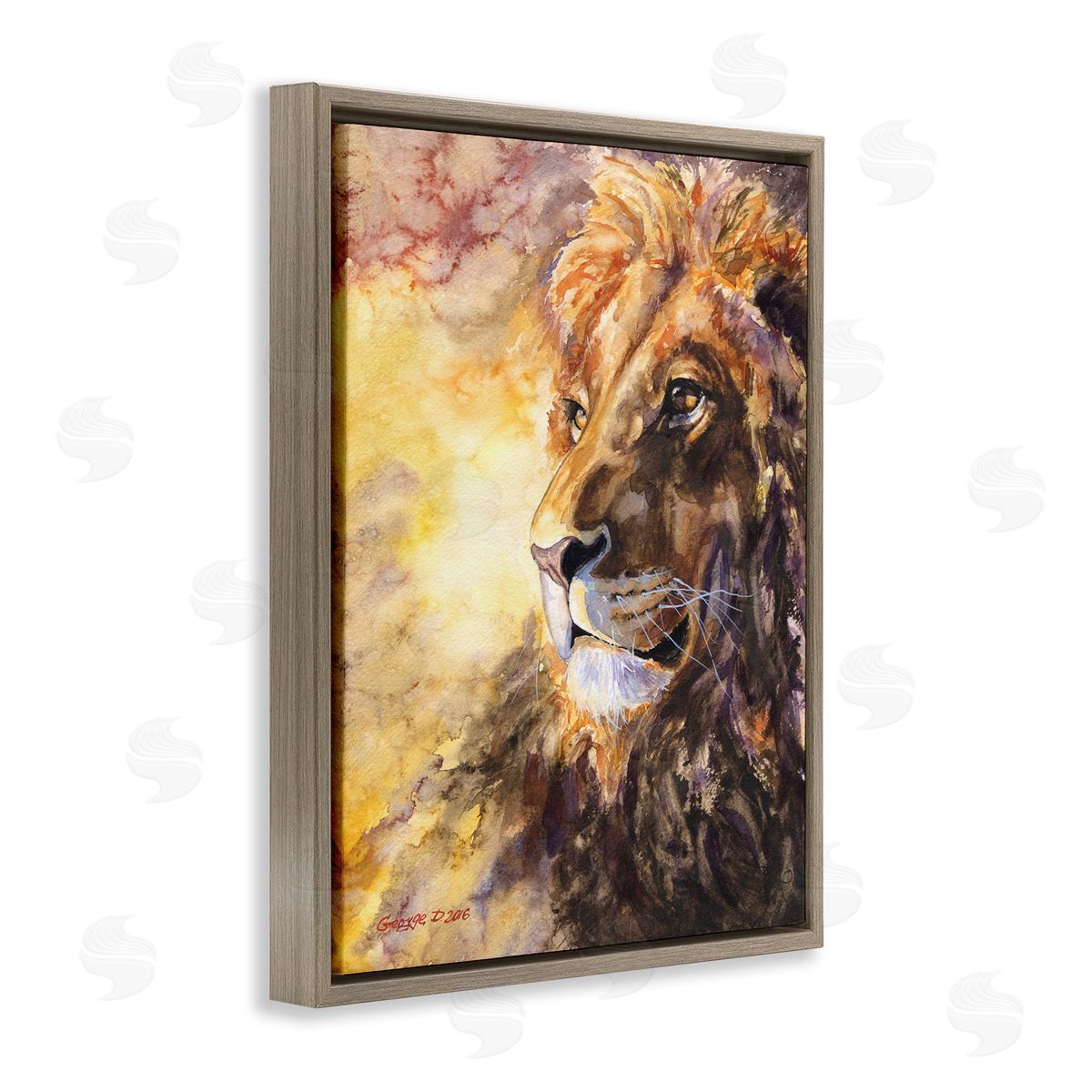 George Dyachenko Regal Lion Mane Safari Animal King Portrait Brown Floater Frame Canvas Art