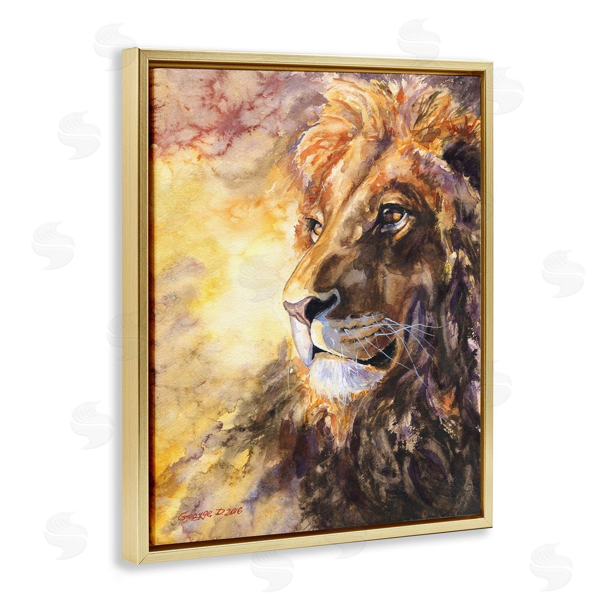 George Dyachenko Regal Lion Mane Safari Animal King Portrait Gold Floater Frame Canvas Art
