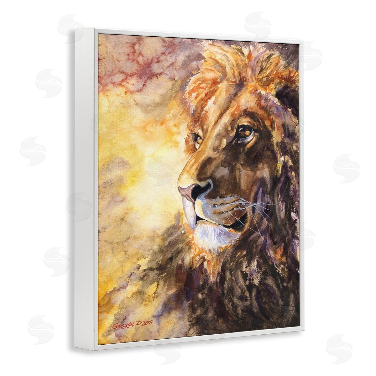 George Dyachenko Regal Lion Mane Safari Animal King Portrait White Framed Giclee Wall Art