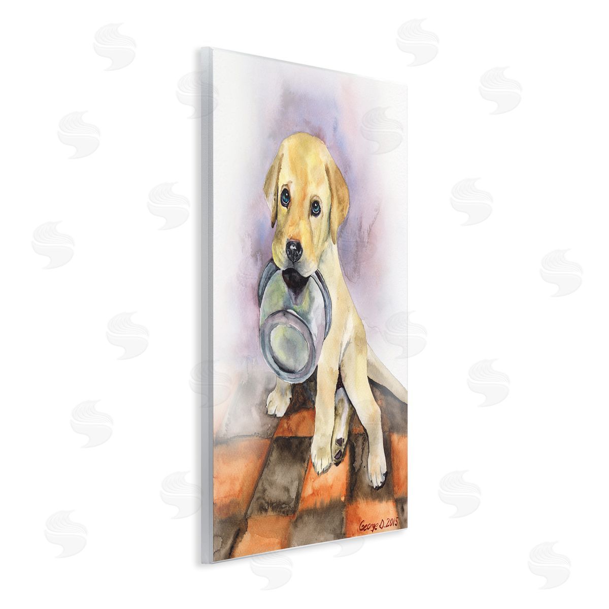 George Dyachenko Hungry Labrador Puppy Dog Orange Tiles Wall Plaque Art