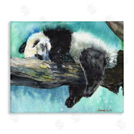 George Dyachenko | Sleepy Baby Panda in Tree over Vibrant Blue