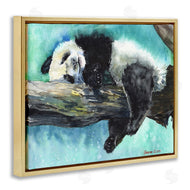 George Dyachenko | Sleepy Baby Panda in Tree over Vibrant Blue