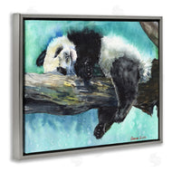 George Dyachenko | Sleepy Baby Panda in Tree over Vibrant Blue