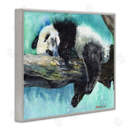 George Dyachenko | Sleepy Baby Panda in Tree over Vibrant Blue