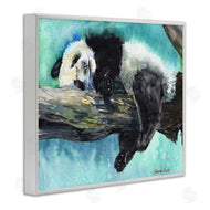 George Dyachenko | Sleepy Baby Panda in Tree over Vibrant Blue