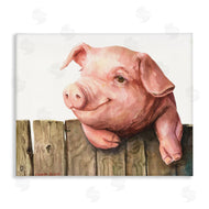 George Dyachenko | Piglet on Wooden Fence Pink Farm Animal