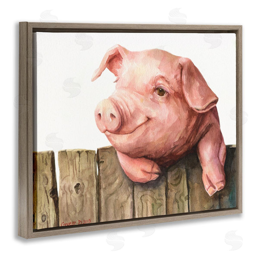 George Dyachenko | Piglet on Wooden Fence Pink Farm Animal