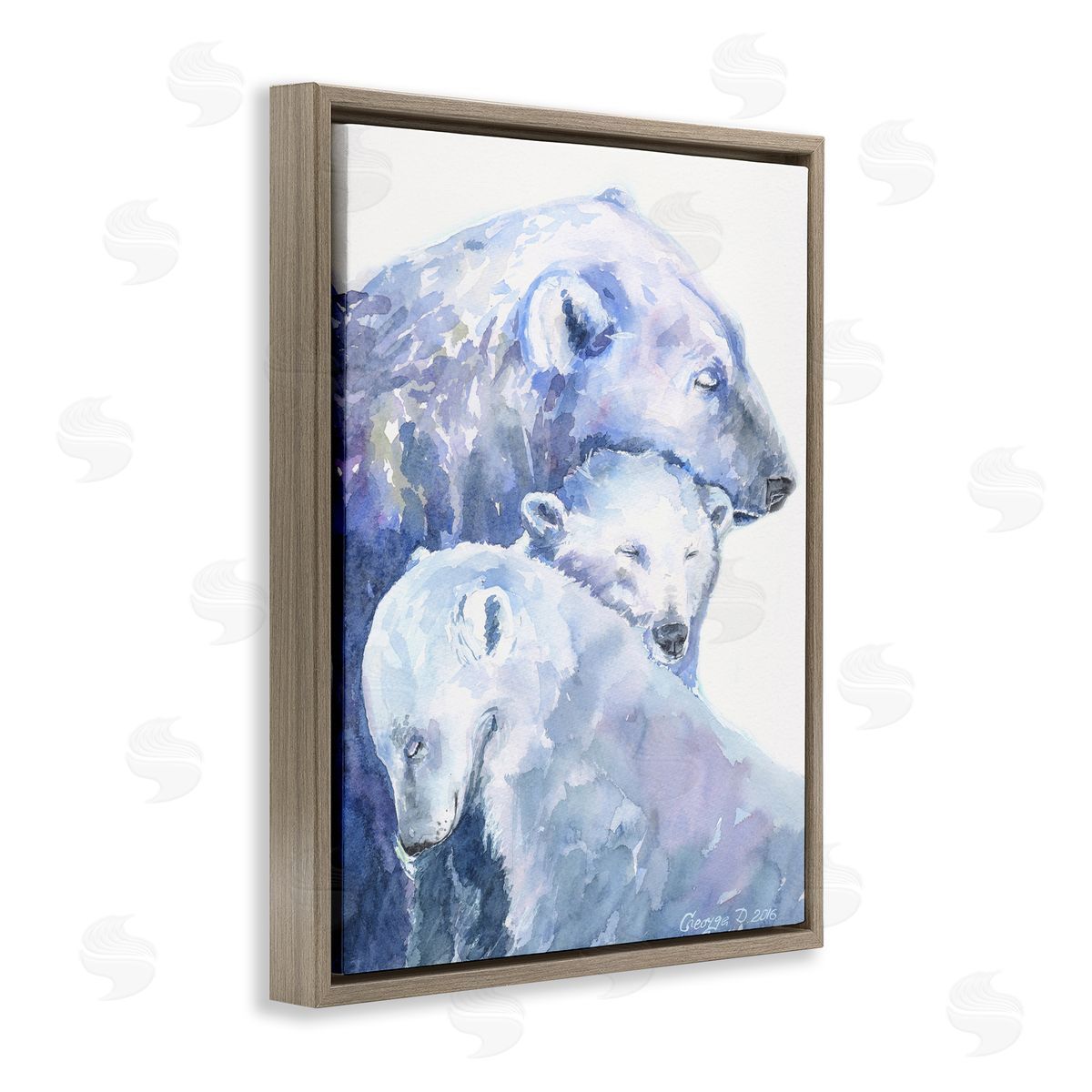 George Dyachenko Polar Bear Family Arctic Hug Portrait Brown Floater Frame Canvas Art