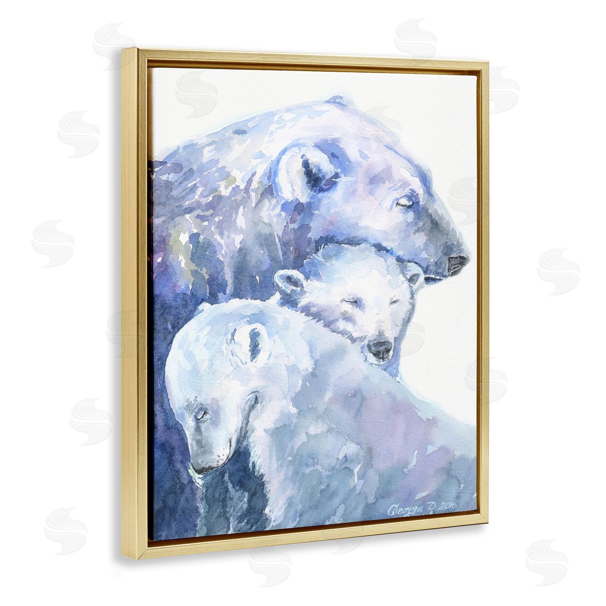 George Dyachenko Polar Bear Family Arctic Hug Portrait Gold Floater Frame Canvas Art